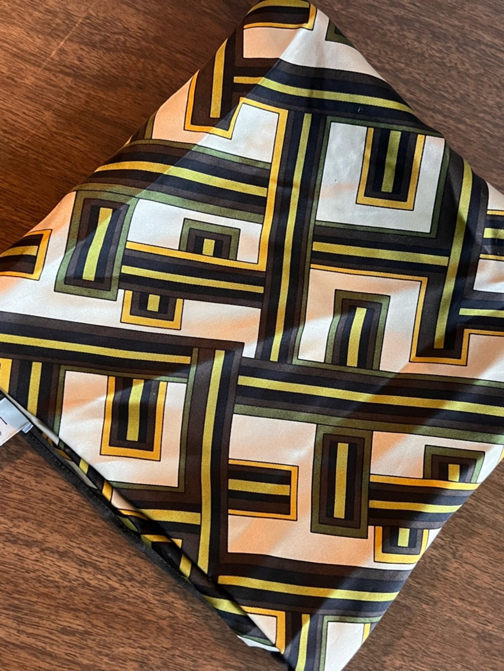 Ann Taylor LOFT Silk Scarf Green Brown Geometric Print Lightweight Square - Picture 6 of 8